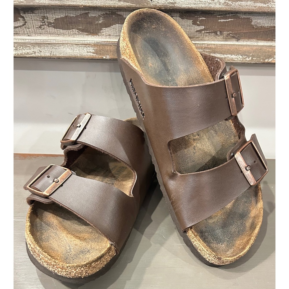 Birkenstock Arizona Dark Brown Two Strap Buckle Slide Sandals Womens 39 L8 M6